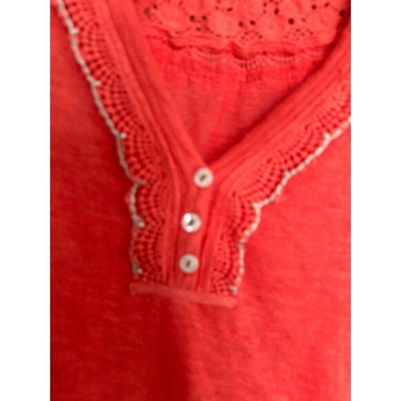 FREE PEOPLE Womens Top Size XS Siesta Fiesta Coral Orange Crocheted Embroidered - Picture 3 of 7